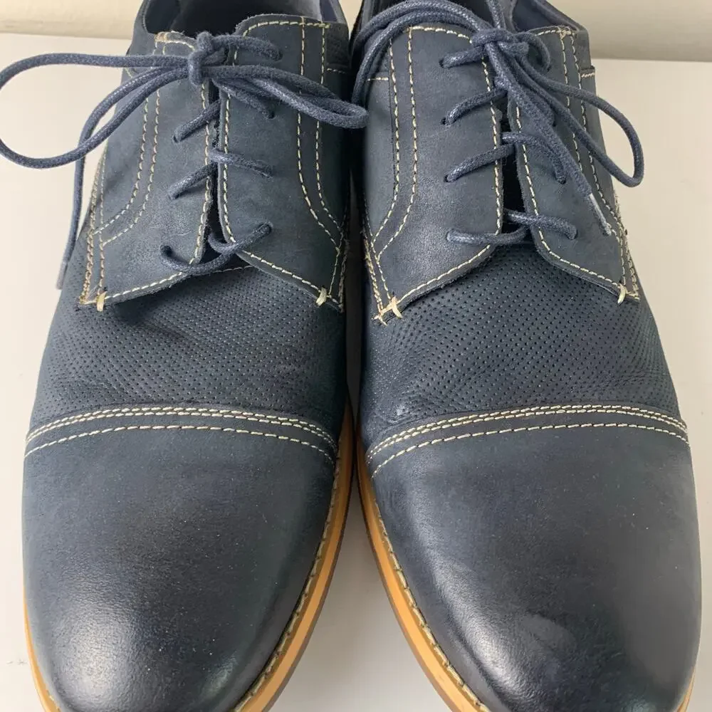Steve Madden Chays Navy Leather Cap Toe Oxford Mens Casual Dress Size 12 Lace Up
